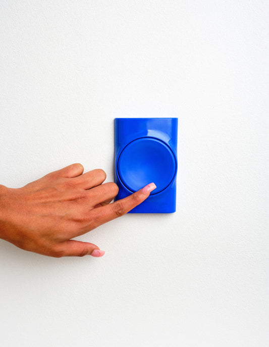 Switch R-1 rocker switch cover in Azure, installed, view 2