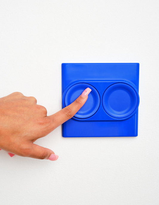 Switch R-2 double rocker switch cover in Azure, installed, view 2