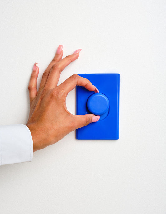 Switch T-1 toggle switch cover in Azure, installed, view 2
