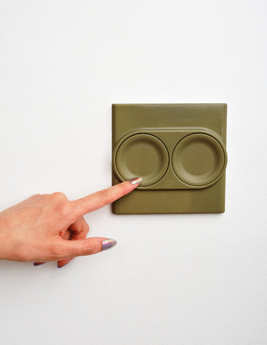 Switch R-2 double rocker switch cover in Olea, installed, view 2